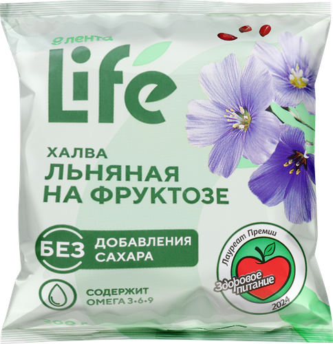 Халва льняная ЛЕНТА LIFE с семенами льна, на фруктозе, 200г, картинка