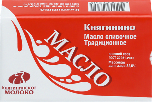 Масло сладкосливочное КНЯГИНИНО Традиционное 82,5%, без змж, 180г, крупный план