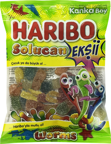 Мармелад жевательный HARIBO Solucan Eksii, в форме червячков, 70г, вид