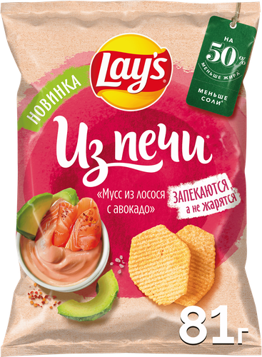 Чипсы картофельные LAY'S Из печи, со вкусом мусс из лосося с авокадо, 81г, картинка