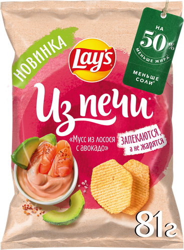Чипсы картофельные LAY'S Из печи, со вкусом мусс из лосося с авокадо, 81г, детальное фото
