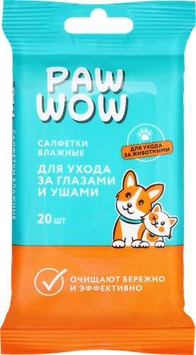 Салфетки влажные PAW WOW для ухода за глазами и ушами животных, 20шт, изображение