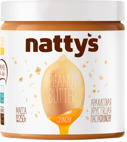 Паста арахисовая NATTYS Crunchy с кусочками арахиса и медом, 250г, изображение