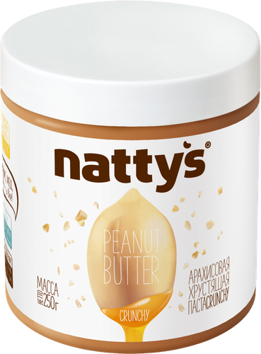 Паста арахисовая NATTYS Crunchy с кусочками арахиса и медом, 250г, детальное фото