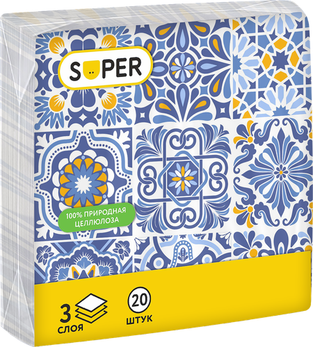 Салфетки бумажные SUPER Графика 3-слоя, 33х33см, 20шт, изображение