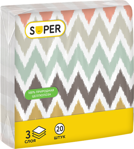 Салфетки бумажные SUPER Графика 3-слоя, 33х33см, 20шт, картинка