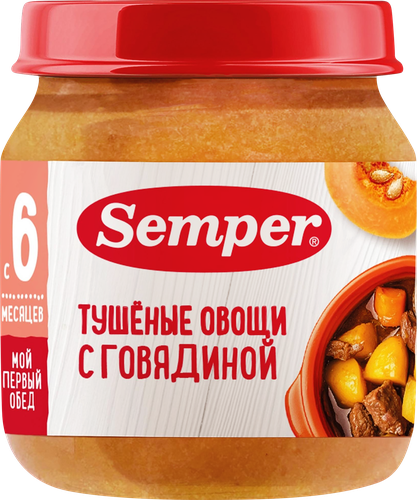 Пюре мясо-овощное SEMPER Тушеные овощи с говядиной, с 6 месяцев, 100г, детальное фото