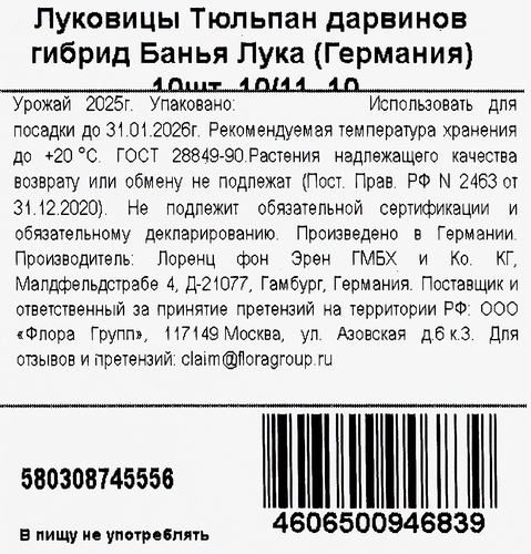 Луковицы Тюльпан Дарвинов гибрид Банья Лука, 10шт, вид
