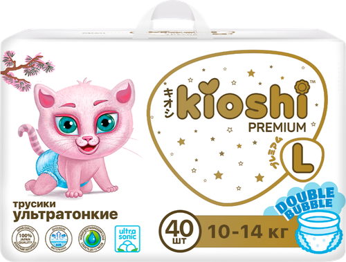 Подгузники-трусики KIOSHI Premium Ультратонкие L 10–14кг, 40шт, крупный план