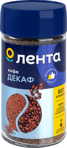 Кофе растворимый ЛЕНТА декофеинизированный сублимированный, 95г, картинка