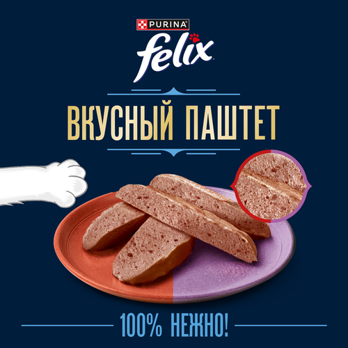 Корм влажный для кошек FELIX паштет со вкусом говядины и ягненка, 75г, крупный план