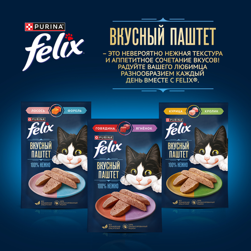 Корм влажный для кошек FELIX паштет со вкусом говядины и ягненка, 75г, фотография