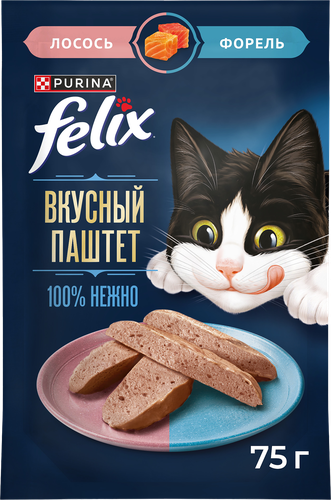 Корм влажный для кошек FELIX паштет со вкусом лосося и форели, 75г, фото