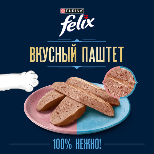 Корм влажный для кошек FELIX паштет со вкусом лосося и форели, 75г, детальное фото