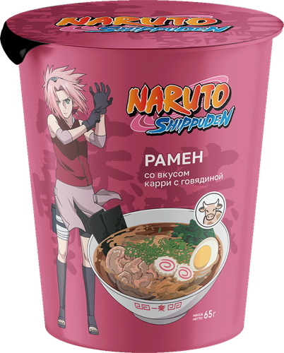 Лапша NARUTO Рамен со вкусом карри с говядиной, 65г, крупный план