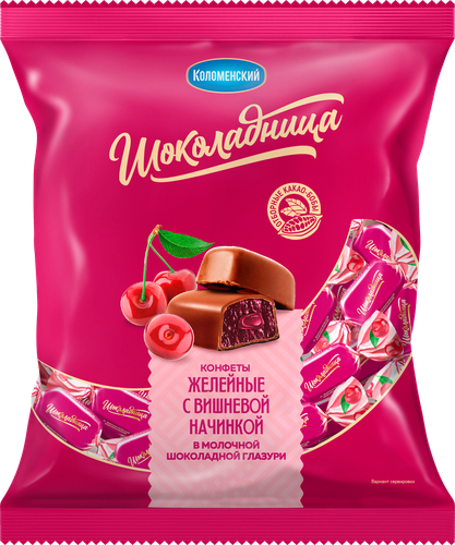 Конфеты желейные ШОКОЛАДНИЦА Вишня в глазури, 200г, крупный план