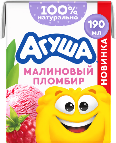 Коктейль молочный детский АГУША Малиновый пломбир 2%, с 12 месяцев, без змж, 190мл, детальное фото
