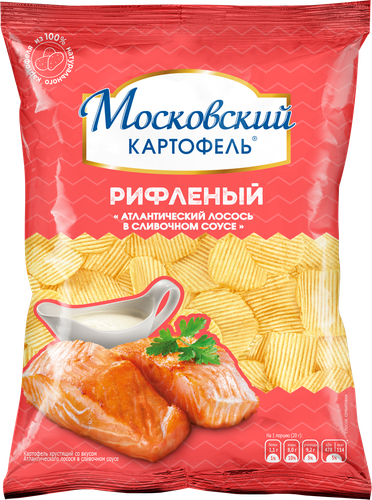 Чипсы картофельные МОСКОВСКИЙ КАРТОФЕЛЬ Рифленые со вкусом атлантического лосося в сливочном соусе, 120г, изображение