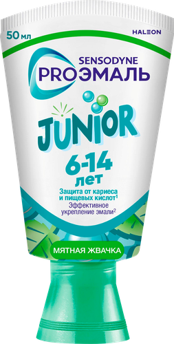 Зубная паста детская SENSODYNE ProЭмаль Junior Мятная жвачка, 6–14лет, 50мл, детальное фото