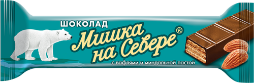 Батончик шоколадный Ф.КРУПСКОЙ Мишка на севере, с миндалем, 40г, крупный план