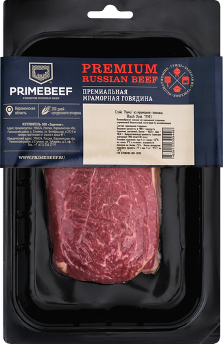 Стейк из мраморной говядины PRIMEBEEF Ранчо, 250г, крупный план