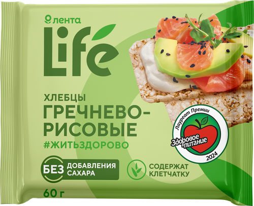 Хлебцы гречнево-рисовые ЛЕНТА LIFE воздушные, 60г, крупный план