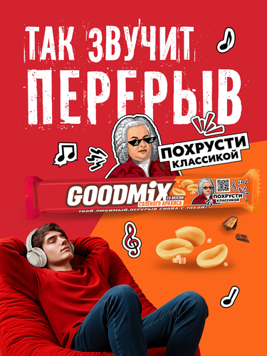 Батончик шоколадный GOODMIX со вкусом арахиса с хрустящей вафлей, 40г, изображение