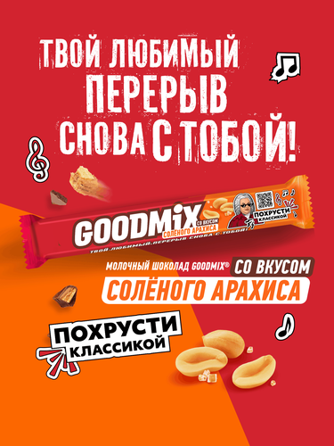 Батончик шоколадный GOODMIX со вкусом арахиса с хрустящей вафлей, 40г, вид
