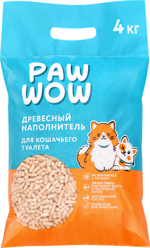 Наполнитель для кошачьего туалета PAW WOW древесный, 4кг, вид