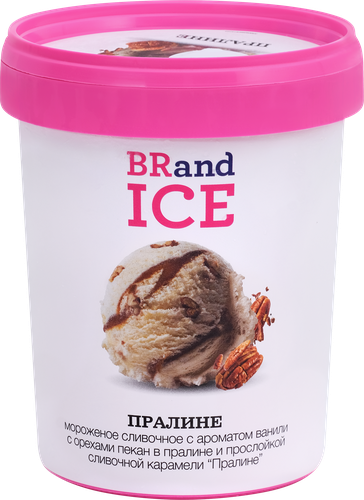 Мороженое BRAND ICE Пралине, сливочное с ароматом ванили и орехом пекан 12%, без змж, пластиковый стакан, 500г, картинка