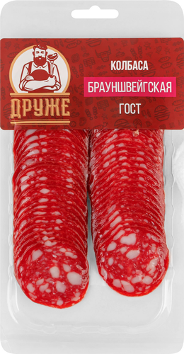 Колбаса сырокопченая ДРУЖЕ Брауншвейгская ГОСТ, нарезка, 100г, картинка