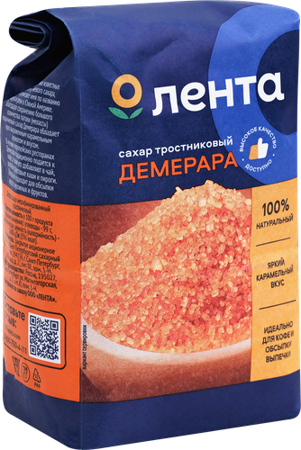 Сахар тростниковый ЛЕНТА нерафинированный, кристаллический, 500г, фото