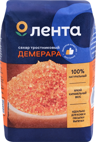 Сахар тростниковый ЛЕНТА нерафинированный, кристаллический, 500г, фото