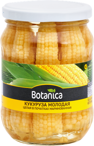 Кукуруза маринованная BOTANICA молодая целая в початках, 370мл, детальное фото