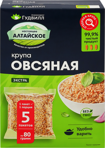 Крупа овсяная ГУДВИЛЛ Экстра, недробленая, 400г, крупный план