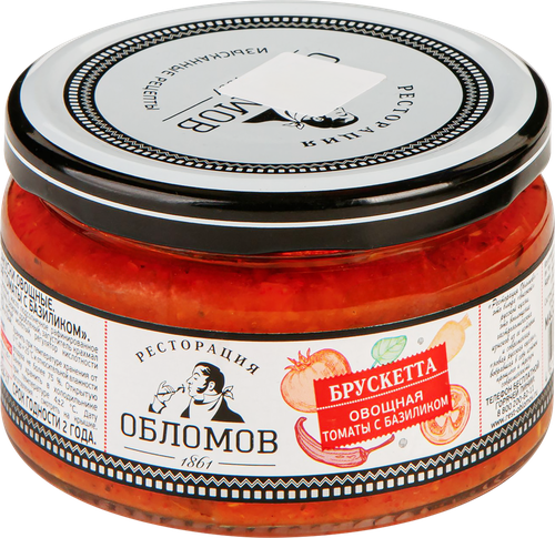 Брускетта РЕСТОРАЦИЯ ОБЛОМОВ Томаты с базиликом, 210г, картинка