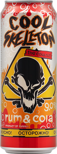 Напиток слабоалкогольный COOL SKELETON со вкусом рома и колы газированный 9%, 0.45л, крупный план