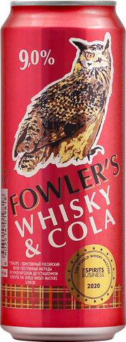 Напиток слабоалкогольный FOWLERS со вкусом виски и колы газированный 0.45л 9%, фотография