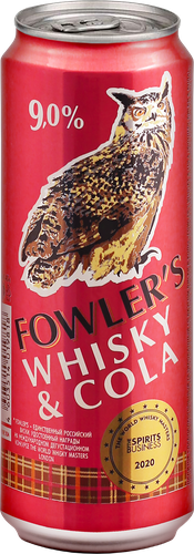 Напиток слабоалкогольный FOWLERS со вкусом виски и колы газированный 0.45л 9%, фотография