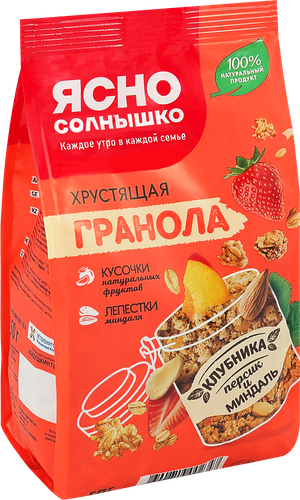 Гранола ЯСНО СОЛНЫШКО с клубникой, персиком и миндалем, 250г, вид