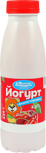 Йогурт питьевой МОЛОЧНАЯ БЛАГОДАТЬ Черника 2,5%, без змж, 330г, крупный план