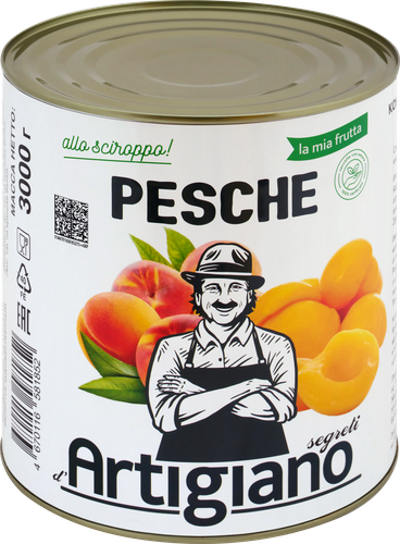Персики ARTIGIANO Zigui, половинки в сиропе, 3кг, вид
