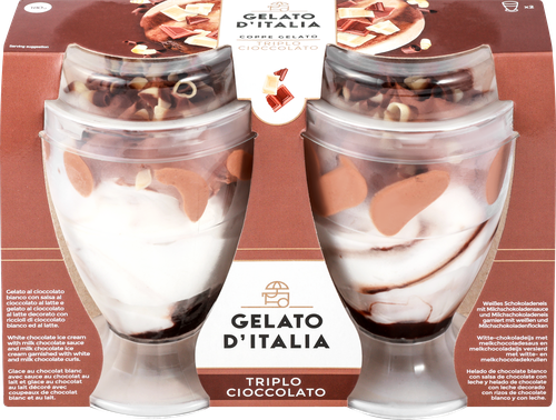 Мороженое GELATO D`ITALIA Итальянское мороженое со вкусом три шоколада, без змж, пластиковый стакан, 180г, вид