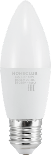 Лампа светодиодная HOMECLUB свеча 10Вт E27 теплый свет, Арт. LED-C39-10E2727, детальное фото