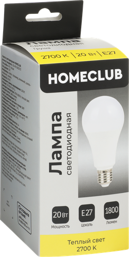 Лампа светодиодная HOMECLUB груша 20Вт E27 теплый свет, Арт. LED-A70-20E2727, фотография