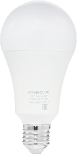 Лампа светодиодная HOMECLUB груша 20Вт E27 теплый свет, Арт. LED-A70-20E2727, фото