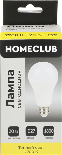 Лампа светодиодная HOMECLUB груша 20Вт E27 теплый свет, Арт. LED-A70-20E2727, детальное фото