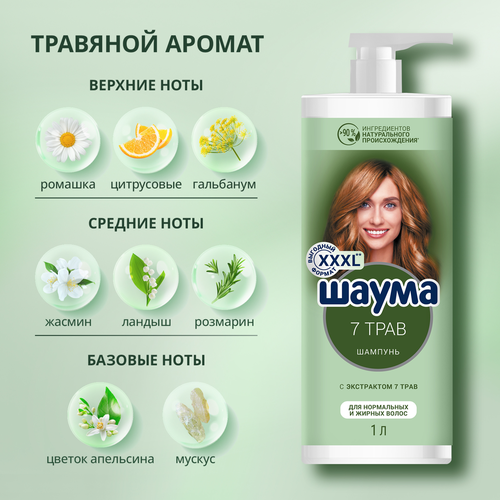 Шампунь ШАУМА 7 Трав для нормальных и жирных волос, 1000мл, картинка