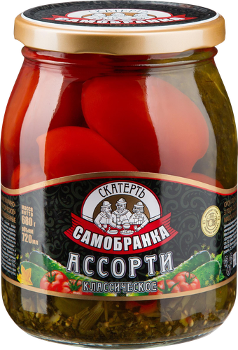 Ассорти маринованное СКАТЕРТЬ-САМОБРАНКА Томаты и огурцы, 720мл, изображение