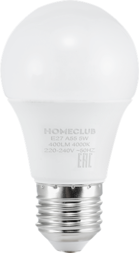 Лампа светодиодная HOMECLUB груша 5Вт E27 нейтральный свет, Арт. LED-A55-5E2740, детальное фото